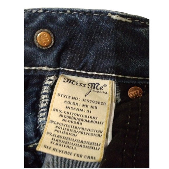 Miss Me Womens Mid-Rise Bootcut Flare Rhinestone Embellished Bling Blue Jeans 26 - Picture 11 of 12